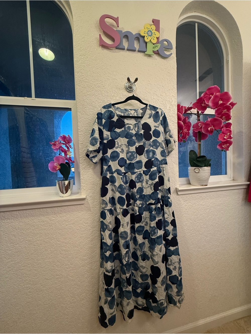 Lagenlook Inspired Blue Abstract Print Tiered Maxi Dress Cotton Blend S- Large - Picture 13 of 17